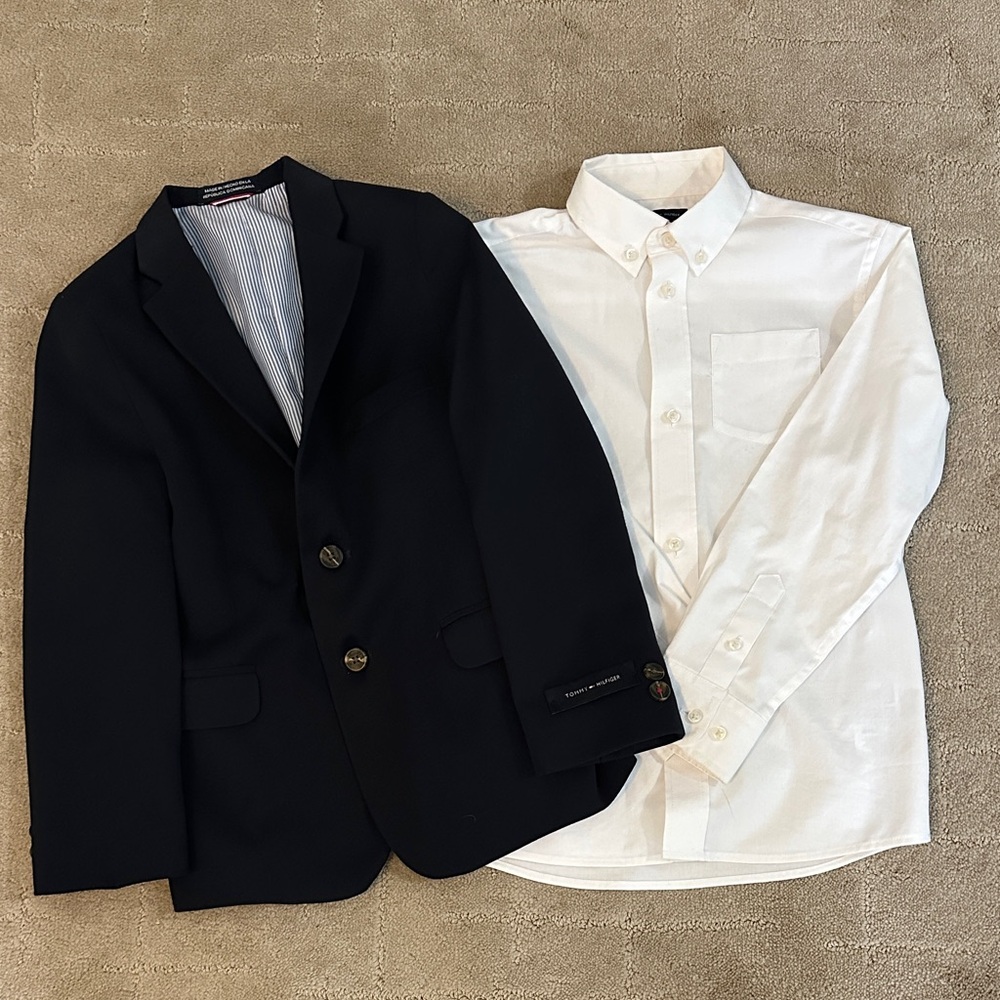 Tommy Hilfiger Boys Navy Blue  Blazer with white button down size 7